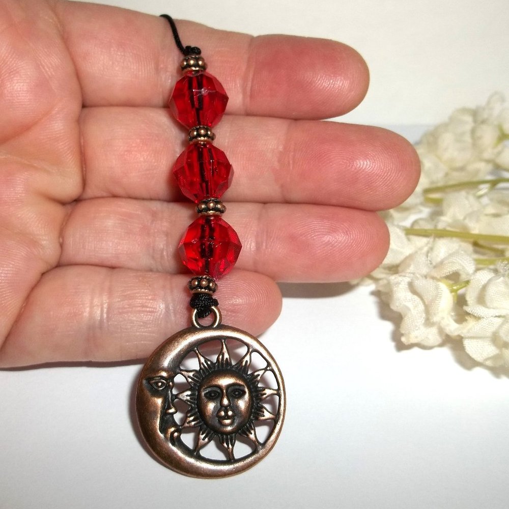 Bookmark Bookmarker Book Thong Beaded Red Copper Moon Sun Gift Idea Reading C300